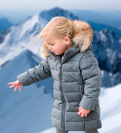 Ver de Terre Down Jacket w. Fur - Grey Melange