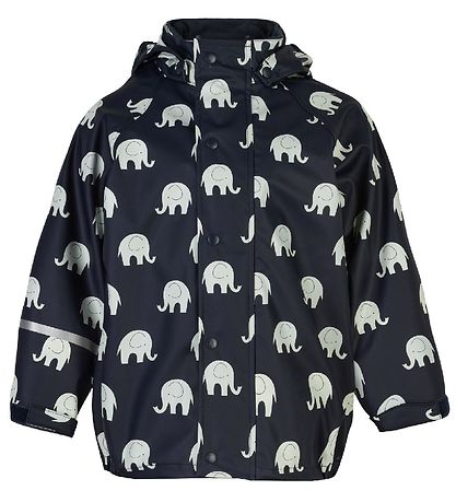 CeLaVi Rainwear w. Suspenders - PU - Dark Navy w. Elephants