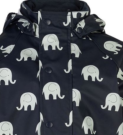 CeLaVi Rainwear w. Suspenders - PU - Dark Navy w. Elephants