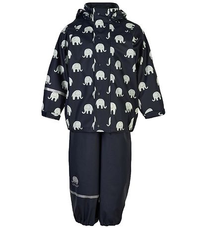 CeLaVi Rainwear w. Suspenders - PU - Dark Navy w. Elephants