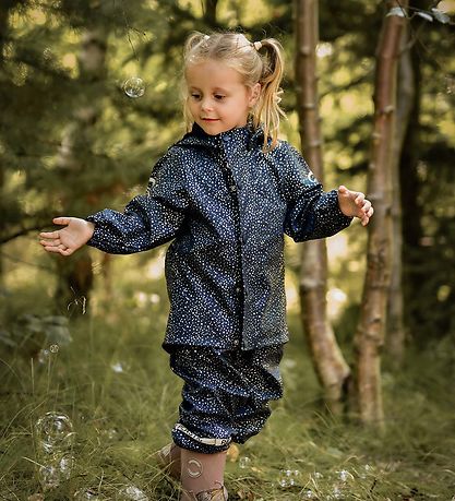 Mikk-Line Rainwear w. Suspenders - Recycled Glitter - PU - Blue