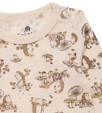 CeLaVi Bodysuit l/s - Loden Green w. Hedgehog and Mushrooms