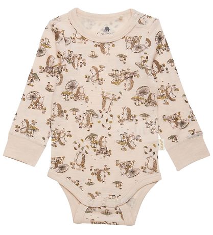 CeLaVi Bodysuit l/s - Loden Green w. Hedgehog and Mushrooms