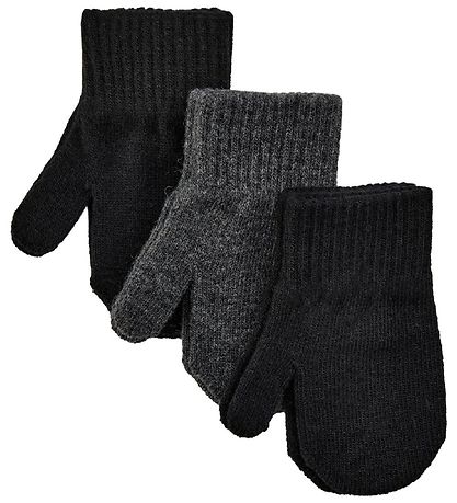 Mikk-Line Fäustlinge - Wolle/Polyamid - 3er-Pack - Schwarz/Anthr