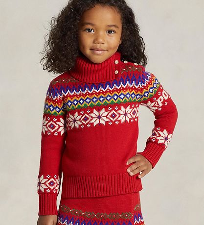 Polo Ralph Lauren Blússa - Bómull/Ull - Fair Isle - Rautt M. Mbe