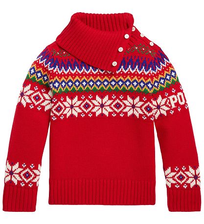 Polo Ralph Lauren Blússa - Bómull/Ull - Fair Isle - Rautt M. Mbe