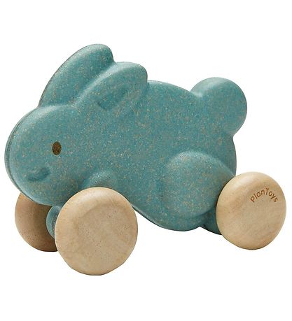 PlanToys Rabbit w. Wheels - Wood - Light Blue