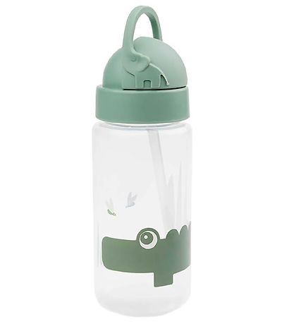 Done by Deer Vatnsflaska M. sogrör - 350 ml - Croco - Grænt
