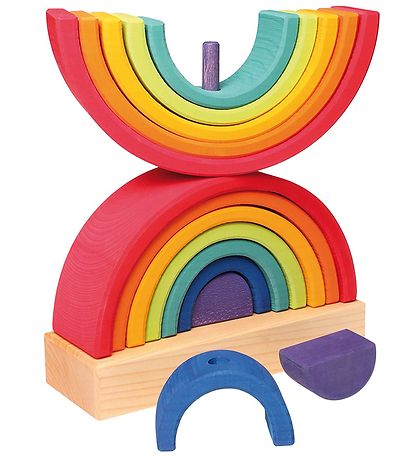 Grimms Wooden Toy - Stacking Tower - Double Rainbow - Multicolou