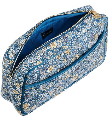 Fan Palm Toiletry Bag - Large - Quilted - Blue Flower