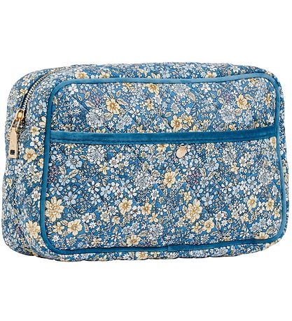Fan Palm Toiletry Bag - Large - Quilted - Blue Flower