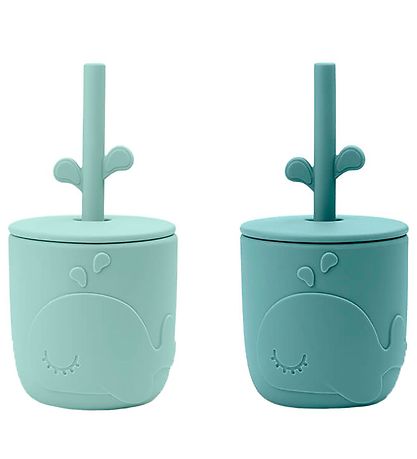 Done By Deer Becher m. Strohhalme - 2er-Pack - Peekaboo - Blau
