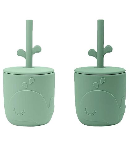 Done By Deer Becher m. Strohhalme - 2er-Pack - Peekaboo - Grün