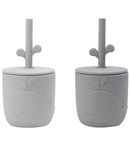 Done By Deer Becher m. Strohhalme - 2er-Pack - Peekaboo - Grau