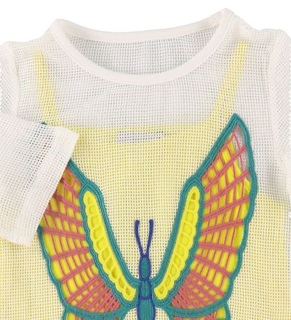 Stella McCartney Kids Kjóll - Hekl - Hvítt/Gult M. Fiðrildi