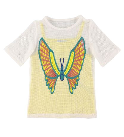 Stella McCartney Kids Kjóll - Hekl - Hvítt/Gult M. Fiðrildi