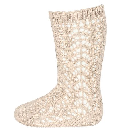 Condor Knee-High Socks w. Pointelle - Beige