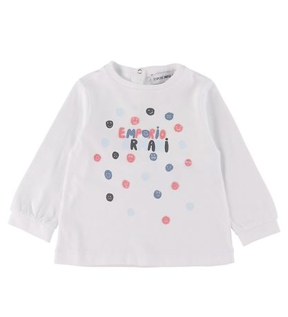 Emporio Armani Blouse - White w. Text/Smileys