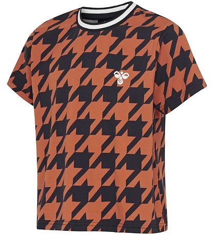 Hummel Stuttermabolur - HMLChick - Dökkblátt/Appelsína M. Köflót