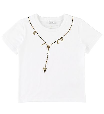 Dolce & Gabbana T-shirt - White w. Chrystals