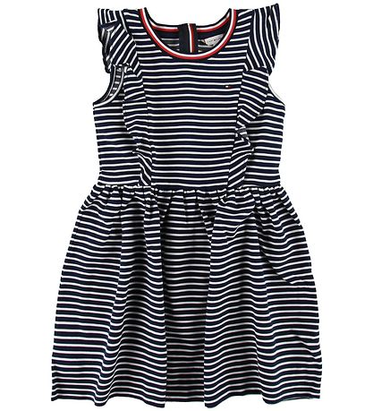 Tommy Hilfiger Kjole - Navy/Hvit Stripet m. Volanger