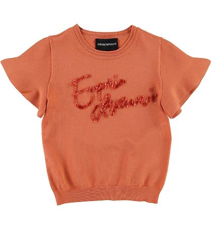 Emporio Armani T-shirt - Knitted - Coral Red w. Sequins