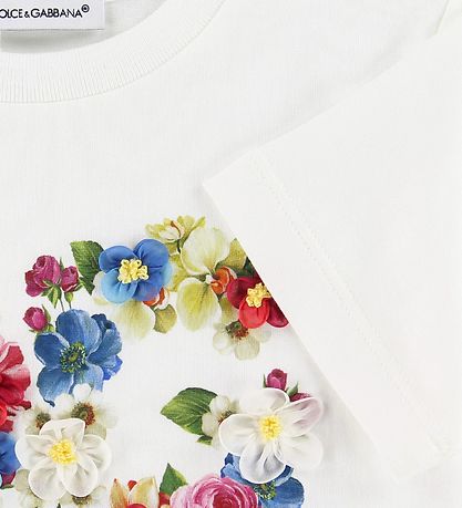 Dolce & Gabbana Stuttermabolur - Blooming - Hvítur M. Lógó
