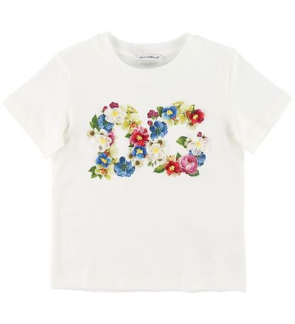Dolce & Gabbana Stuttermabolur - Blooming - Hvítur M. Lógó