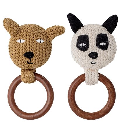 Bloomingville Rassel - 2er-Pack - Gehäkelt - Panda/Bär