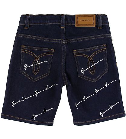 Versace Stuttbuxur - Gallaefni - Dökkblátt M. All-Over Lógó