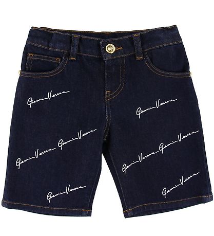 Versace Stuttbuxur - Gallaefni - Dökkblátt M. All-Over Lógó