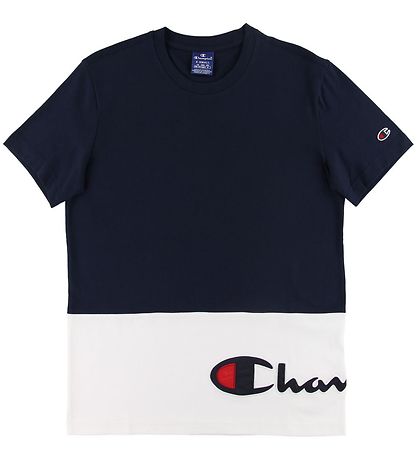 Champion Fashion Stuttermabolur - Dökkblátt/Hvítur M. Lógó