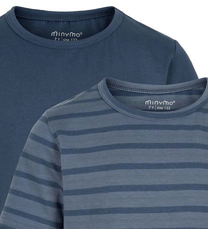 Minymo T-shirts - 2er-Pack - New Navy m. Streifen