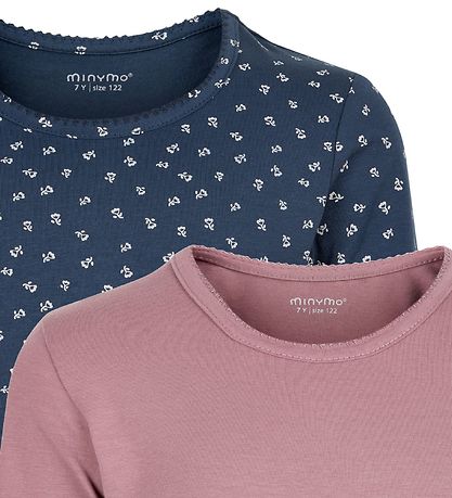 Minymo Long Sleeve Tops - 2-pack - Mesa Rose/New Navy