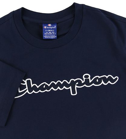 Champion Fashion Stuttermabolur - Dökkblátt M. Lógó