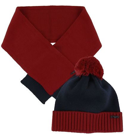 Emporio Armani Geschenkbox - Strickmütze/Schal - Wolle - Rot/Nav