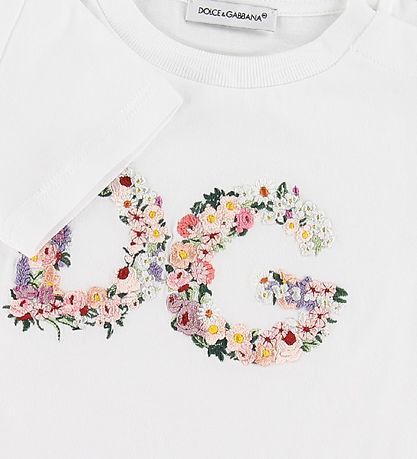 Dolce & Gabbana T-paita - Valkoinen, Kukkakirjonta