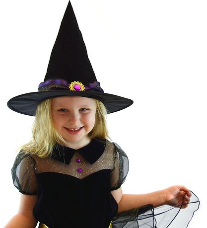 Den Goda Fen Kostüm - Hexenkleid m. Hexenhat Schwarz/Lila