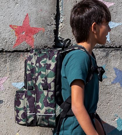 Jeva School Backpack - Square - Green Camouflage