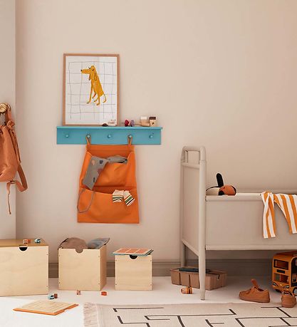 Kids Concept Shelf w. Wall Hooks - 60x10 cm - Wood - Turqoise
