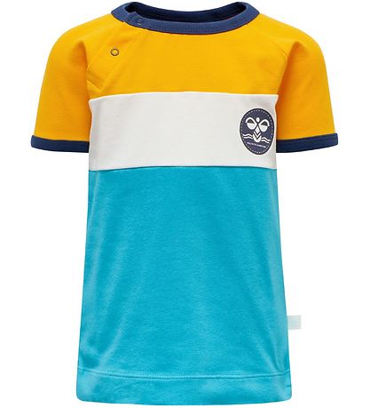 Hummel Stuttermabolur - hmlAnton - Gult/Grænblátt