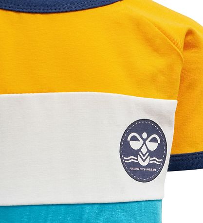 Hummel Stuttermabolur - hmlAnton - Gult/Grænblátt