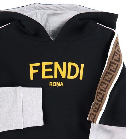 Fendi Hoodie - Black w. Yellow Logo Print