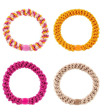Kknekki Elastic Hair Bands - 4-Pack - Orange/Pink/Beige