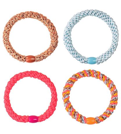 Kknekki Hair Elastics - 4-pack - Pink/Blue/Bronze Glitter