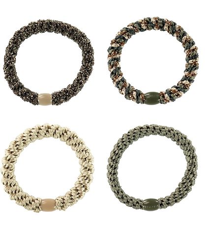 Kknekki Haargummis - 4er-Pack - Beige/Grün/Braun Glitzer