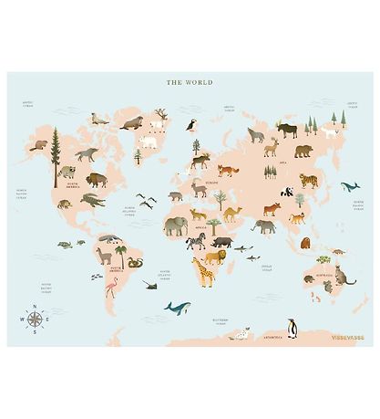 Vissevasse Veggspjald - 50x70 - World Map Animal