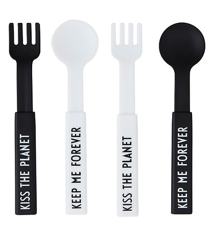 Design Letters Besteck - 2 Set - To Go - Schwarz/Weiß m. Text