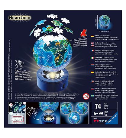 Ravensburger 3D Jigsaw Puzzle - 72 Bricks - Globe Nightlight