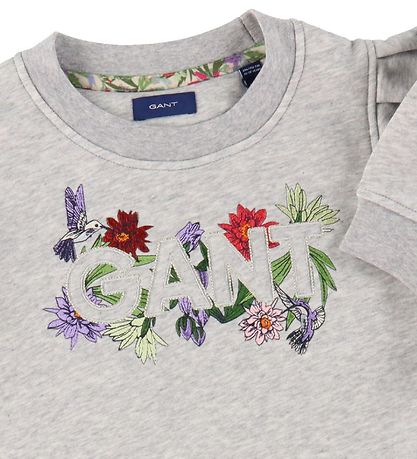 GANT Kleid - Flower Logo - Hellgrau-Meliert m. Blumen